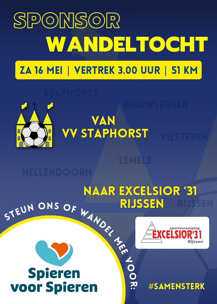 Op zaterdag 16 mei gaat Bert van der Sluis voor het goede doel van Spieren voor Spieren 51 kilometer wandelen van Staphorst naar Rijssen.